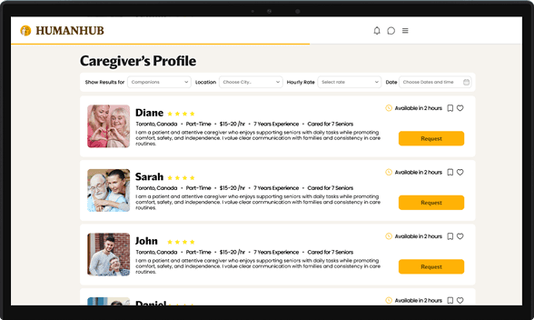 Interface de jumelage de proches aidants
